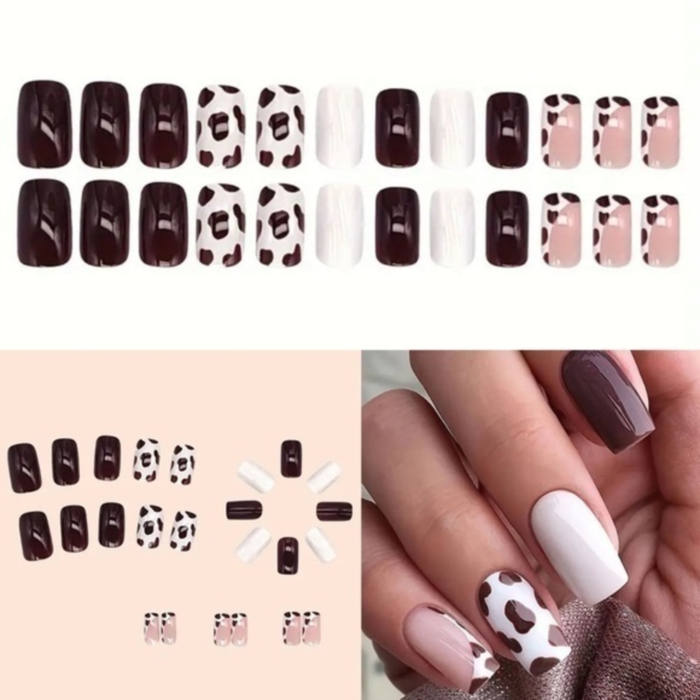 Cow print brown press on Nails medium length new in package